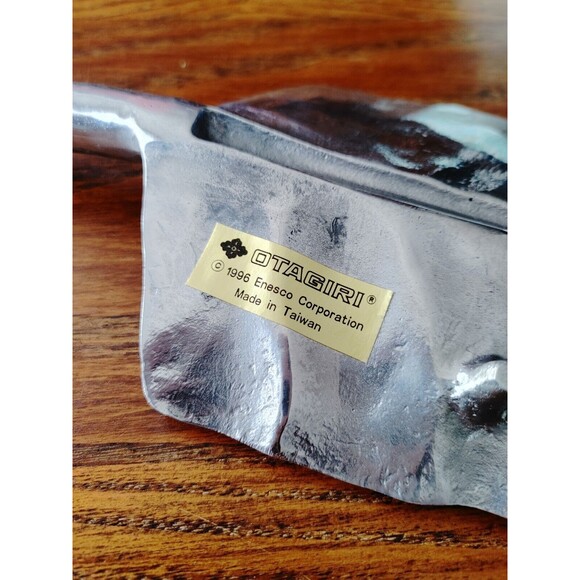 Vintage 1996 OTAGIRI SILVER TONED Banana Leaf Plate Serving Tray VGC 17"x 5" - Picture 2 of 6